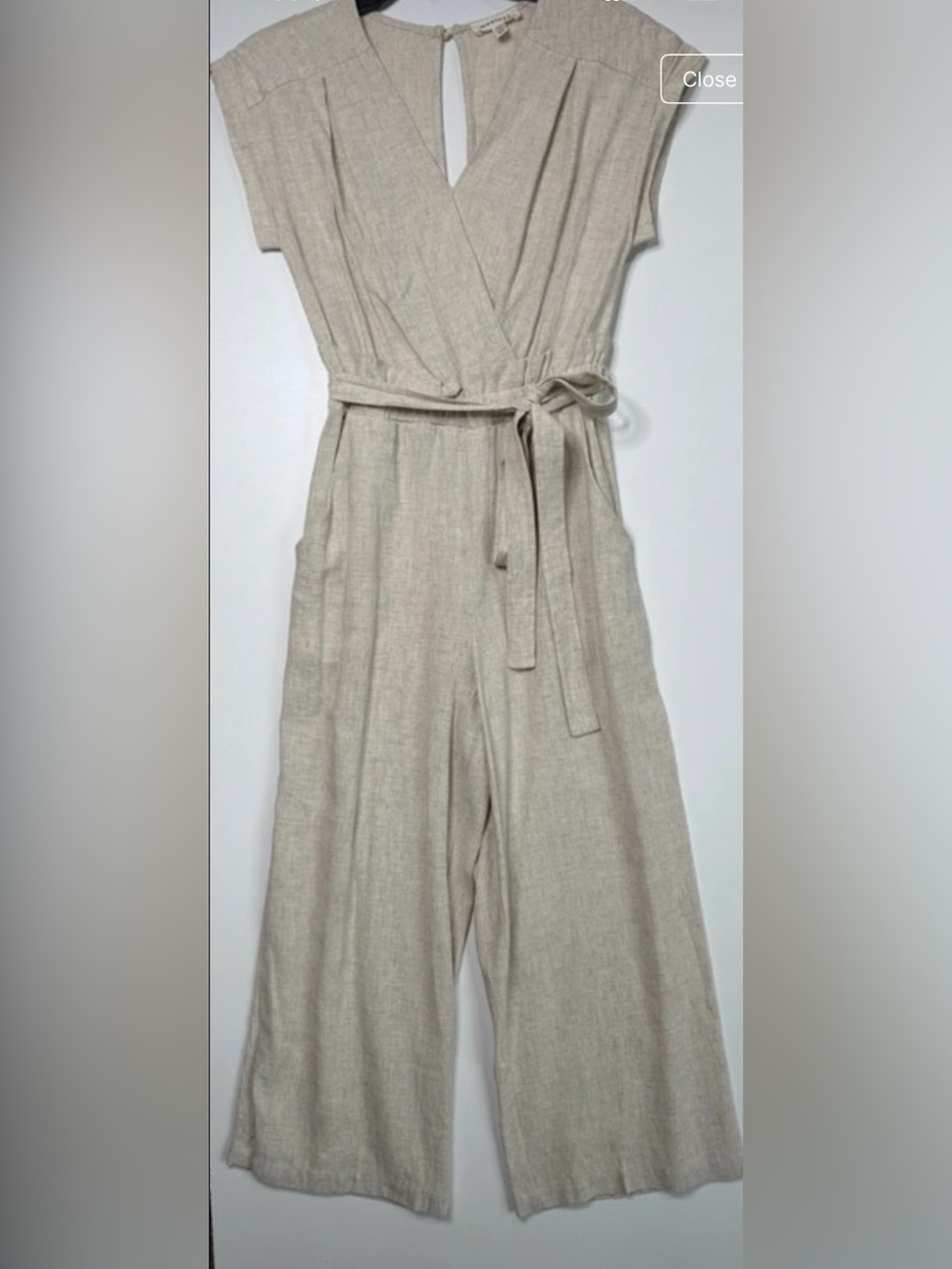 Women's Linen-Blend Wide Leg Jumpsuit in Beige